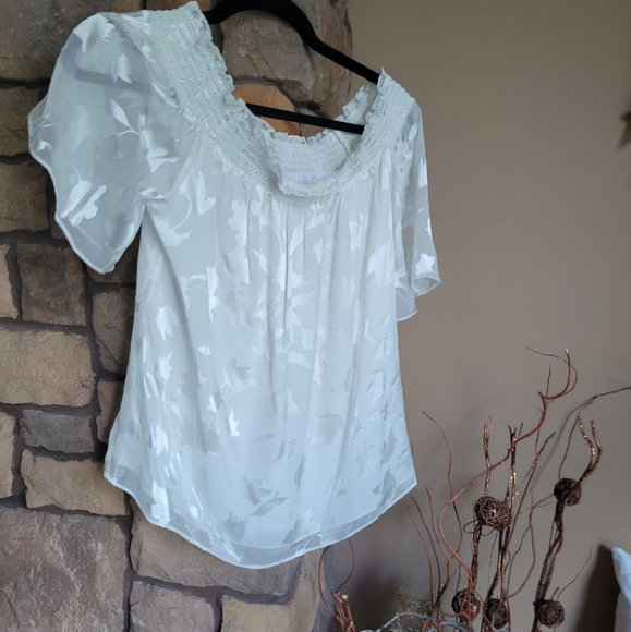 White House Black Market Tops - Off shoulder, flutter sleeve, top. Sz L